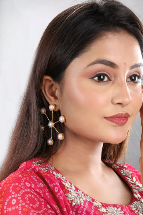Artisan - crafted Sun stone Floral Earrings - white - Jiaarajewellery