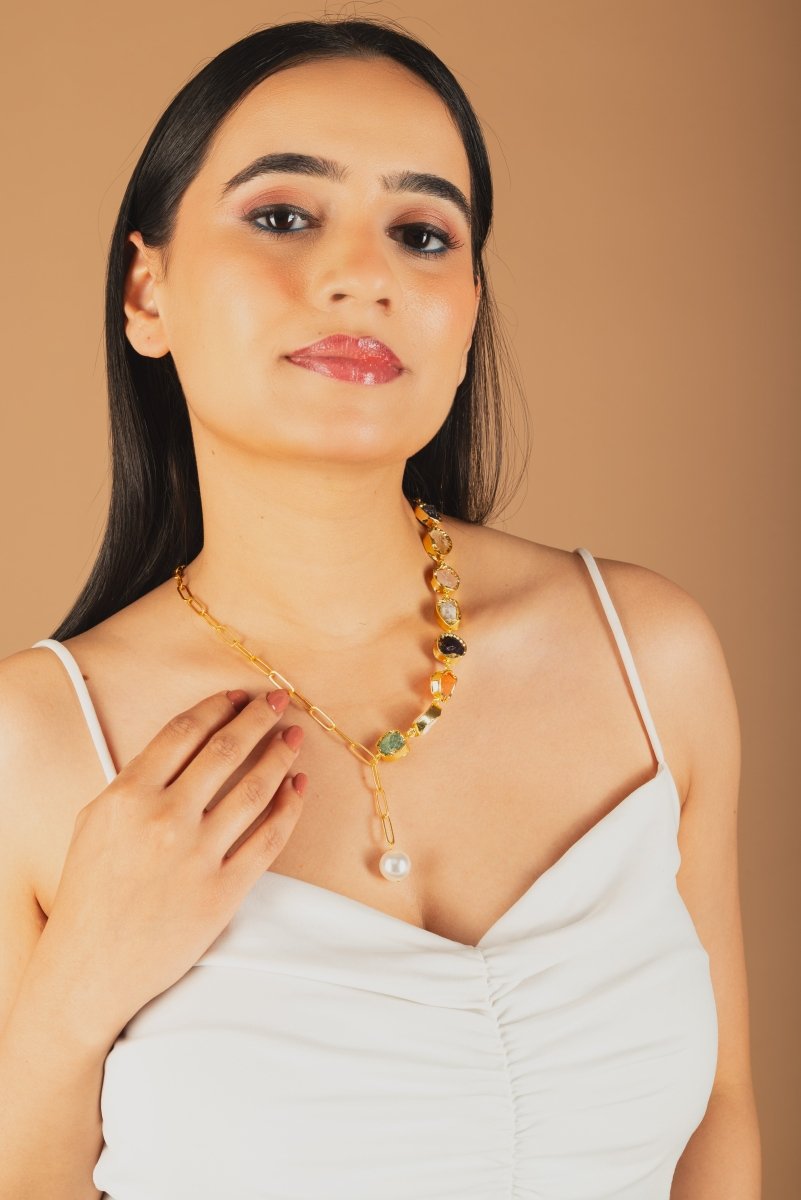 Asymmetic Multicolor Minimal Necklace - Jiaarajewellery