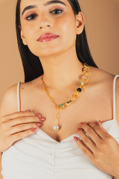 Asymmetic Multicolor Minimal Necklace - Jiaarajewellery