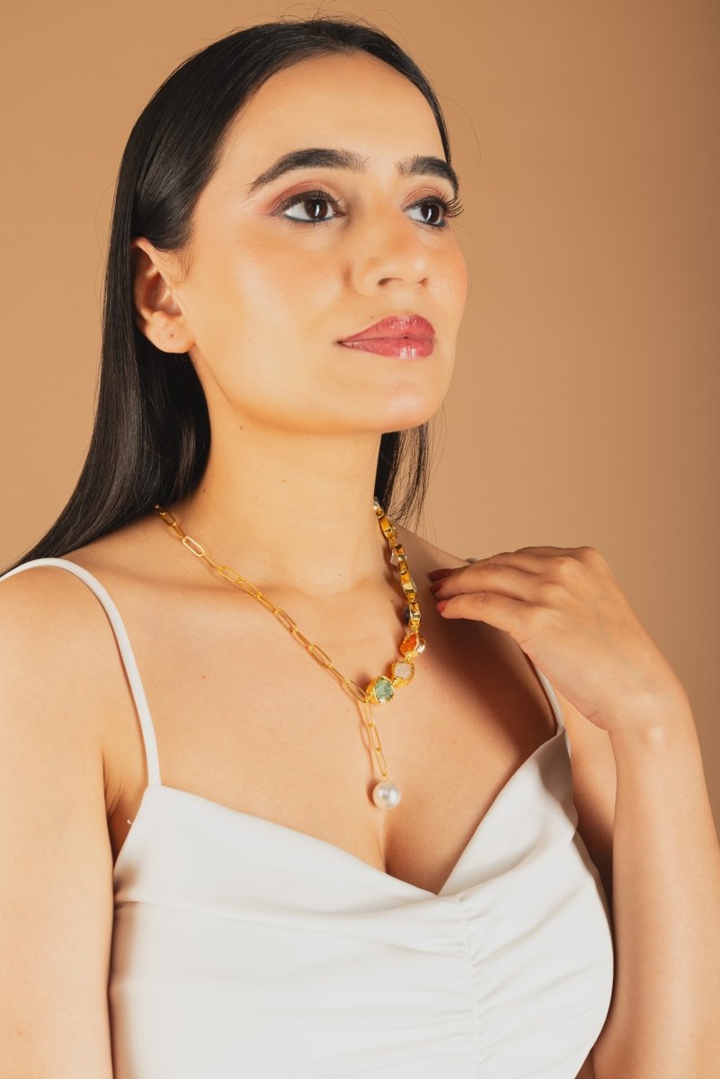 Asymmetic Multicolor Minimal Necklace - Jiaarajewellery