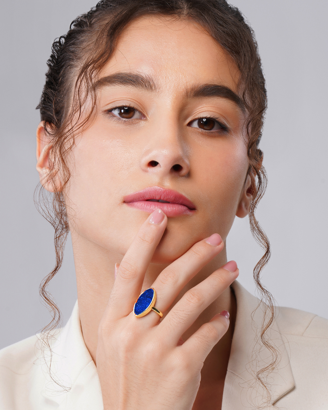 Royal Solar Druzy Brass Navy Ring