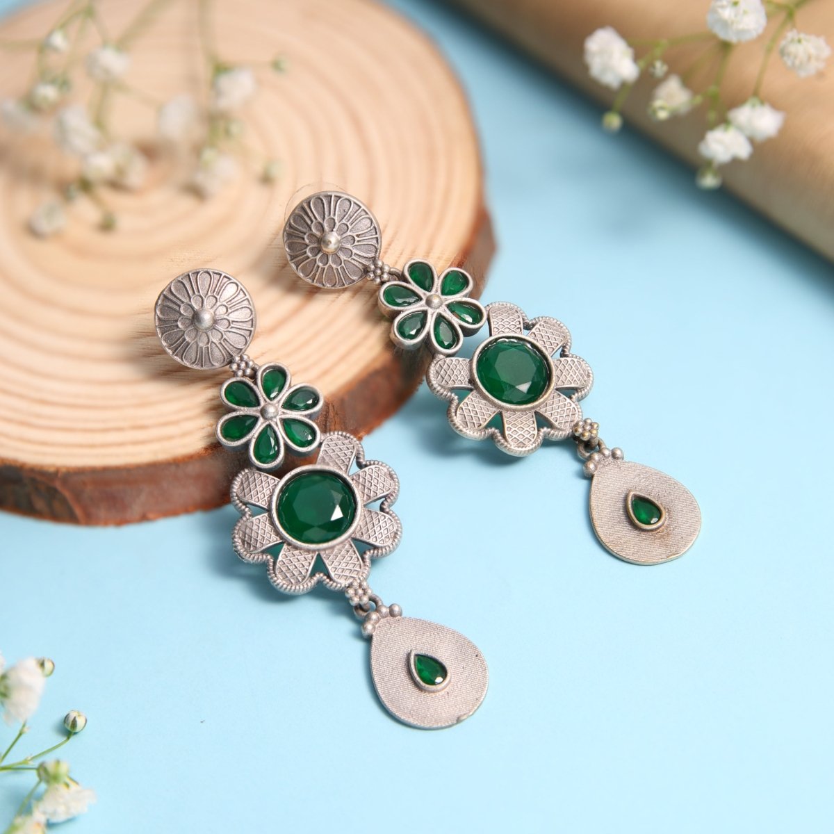 Bohemian Style embellished Oxidised Earrings - Jiaarajewellery