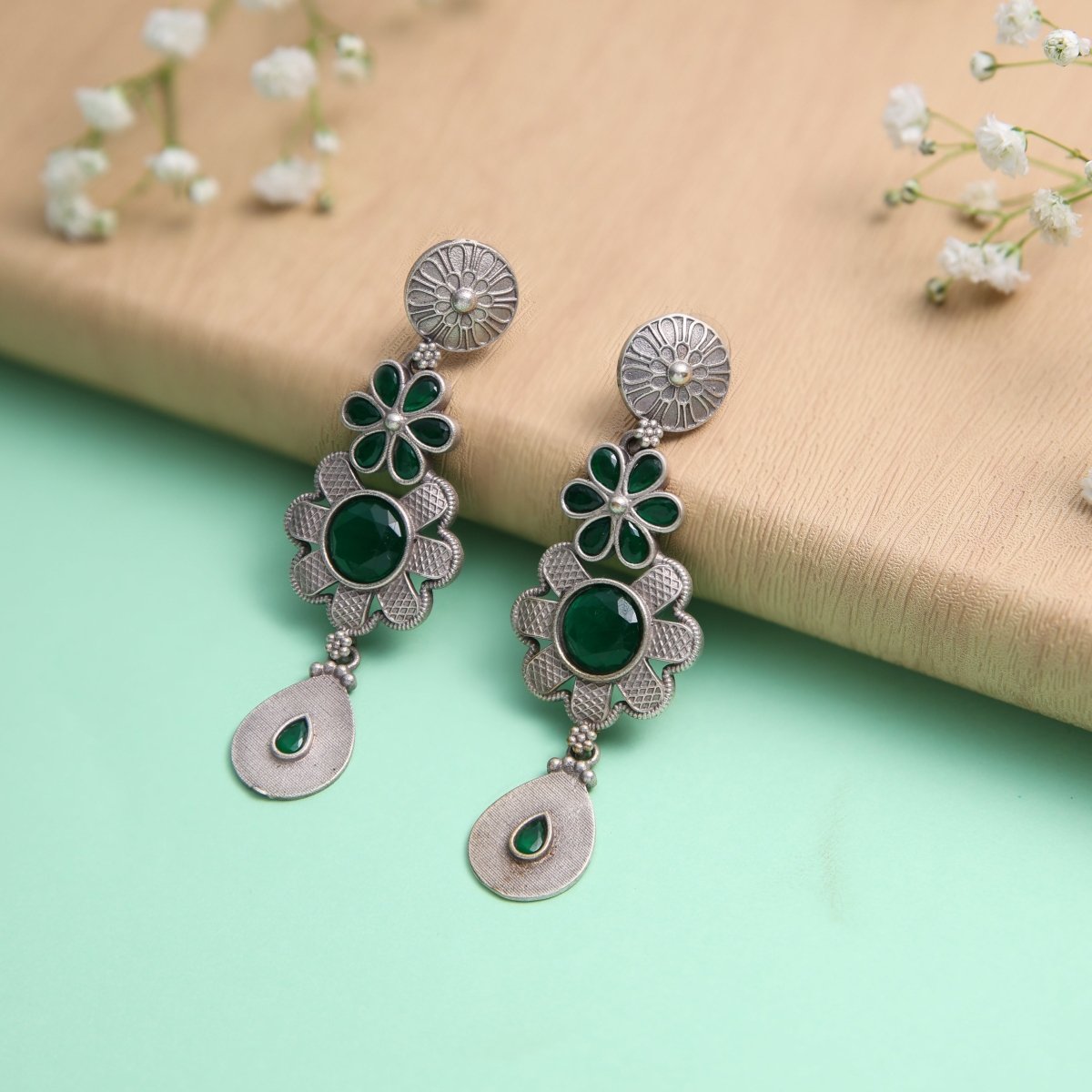 Bohemian Style embellished Oxidised Earrings - Jiaarajewellery