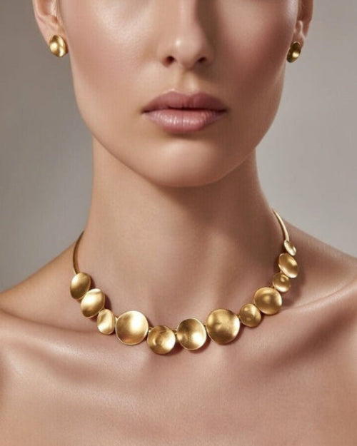 Brass discs Choker Necklace set - Jiaarajewellery
