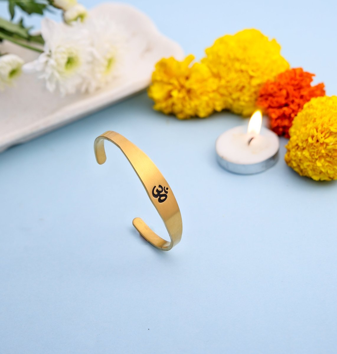 Brass Om Gold Plated Cuff Bracelet - Jiaarajewellery
