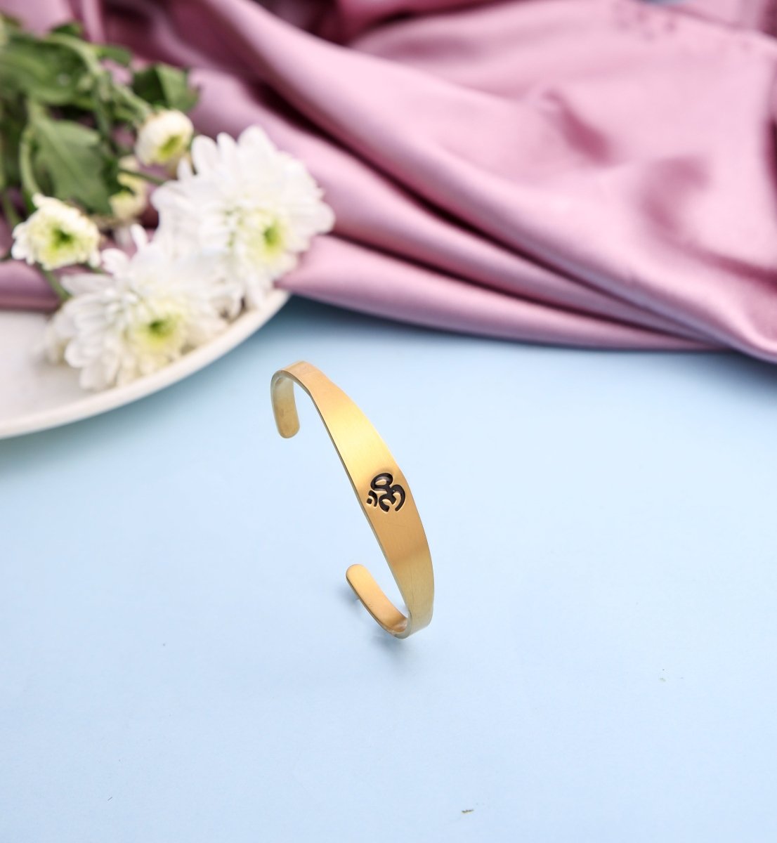 Brass Om Gold Plated Cuff Bracelet - Jiaarajewellery