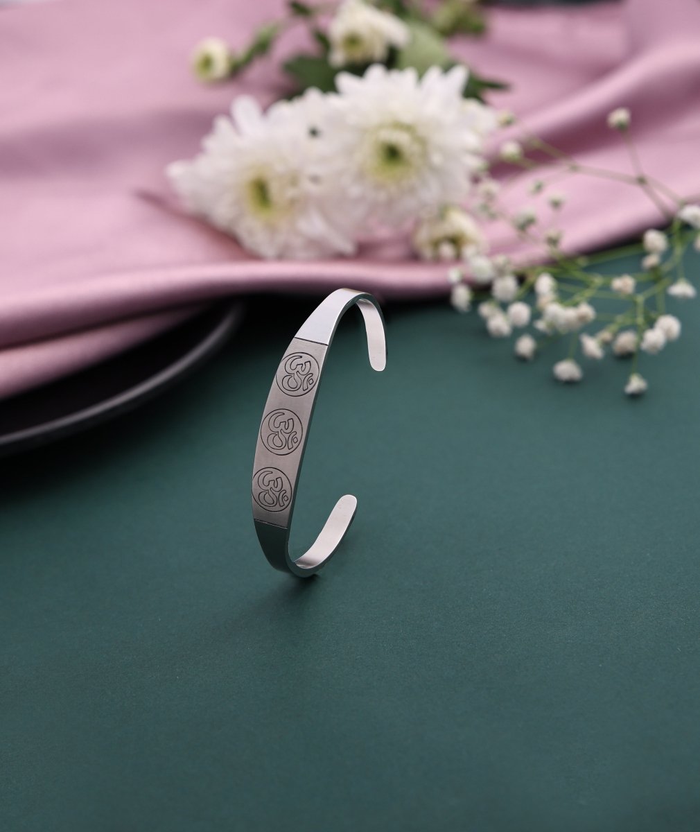 Brass Om Silver Plated Cuff Bracelet - Jiaarajewellery