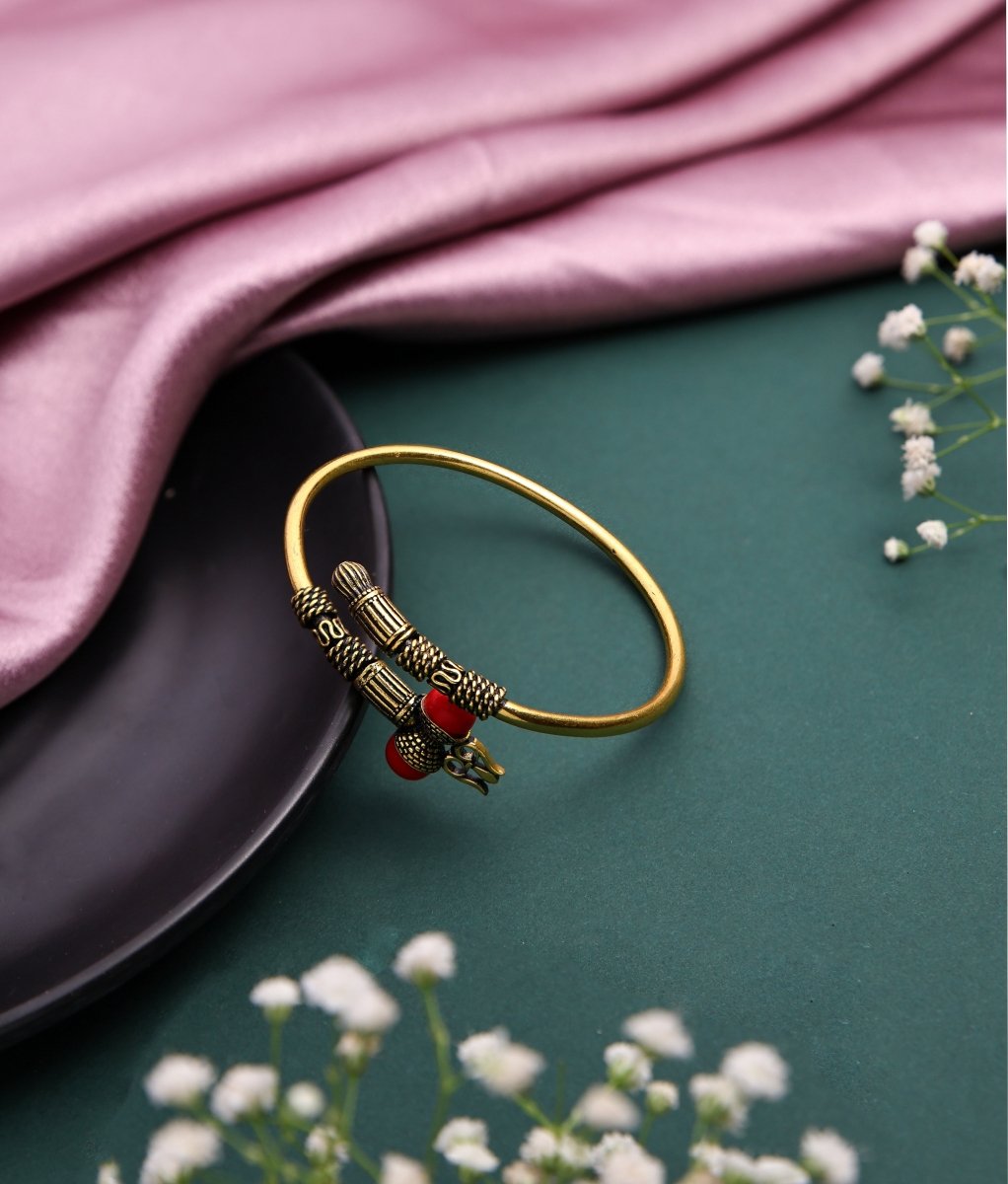 Brass Shiva Damru Cuff Bracelet - Gold - Jiaarajewellery