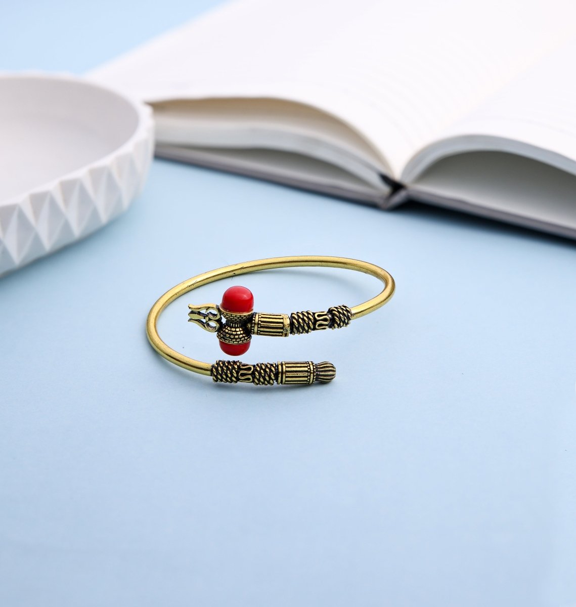 Brass Shiva Damru Cuff Bracelet - Gold - Jiaarajewellery