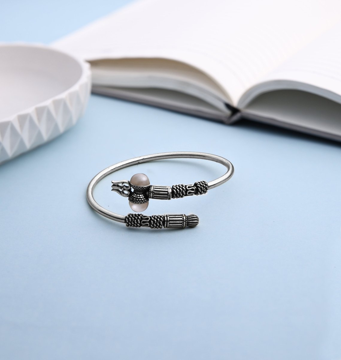 Brass Shiva Damru Cuff Bracelet - Silver - Jiaarajewellery