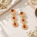 Tri Stone drop loop Earrings-Rust orange