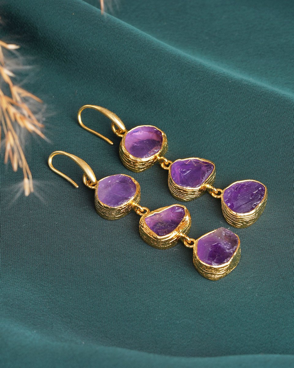 Cascading Trinity Amethyst Drop Earrings - Jiaarajewellery