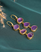 Cascading Trinity Amethyst Drop Earrings - Jiaarajewellery