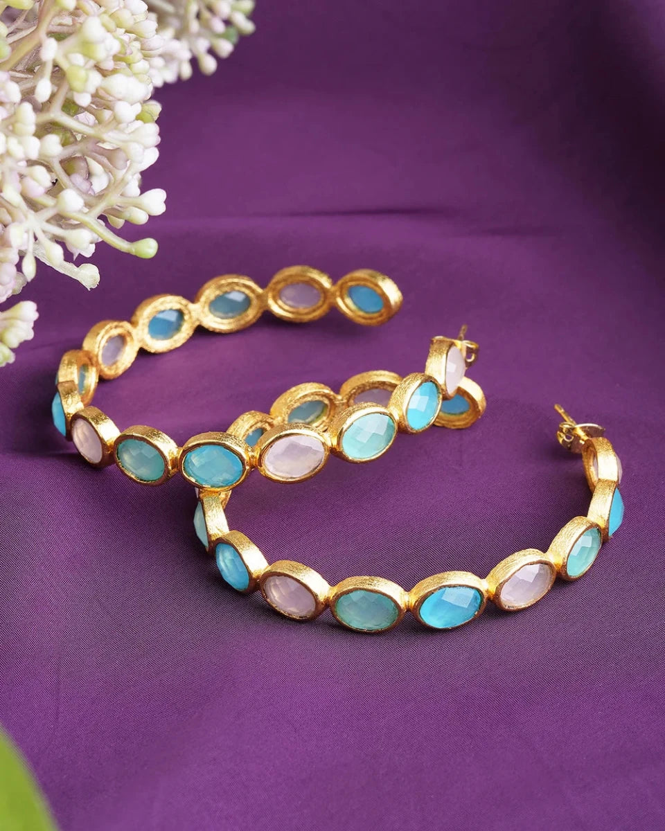 Celestial Apatite & Emerald Orbit multicolor Hoop Earrings - Jiaarajewellery