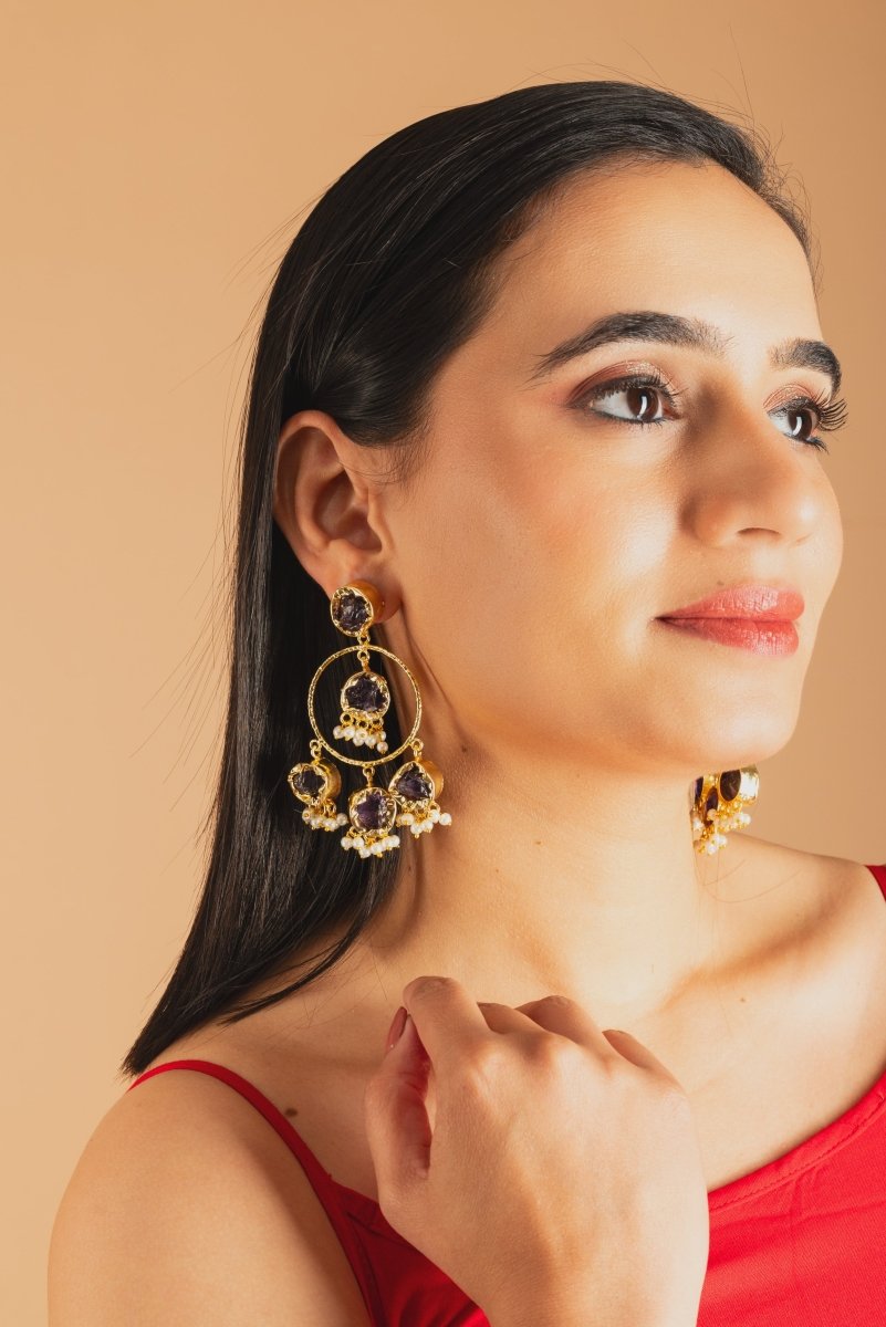 Chandelier black Stone Earrings - Jiaarajewellery