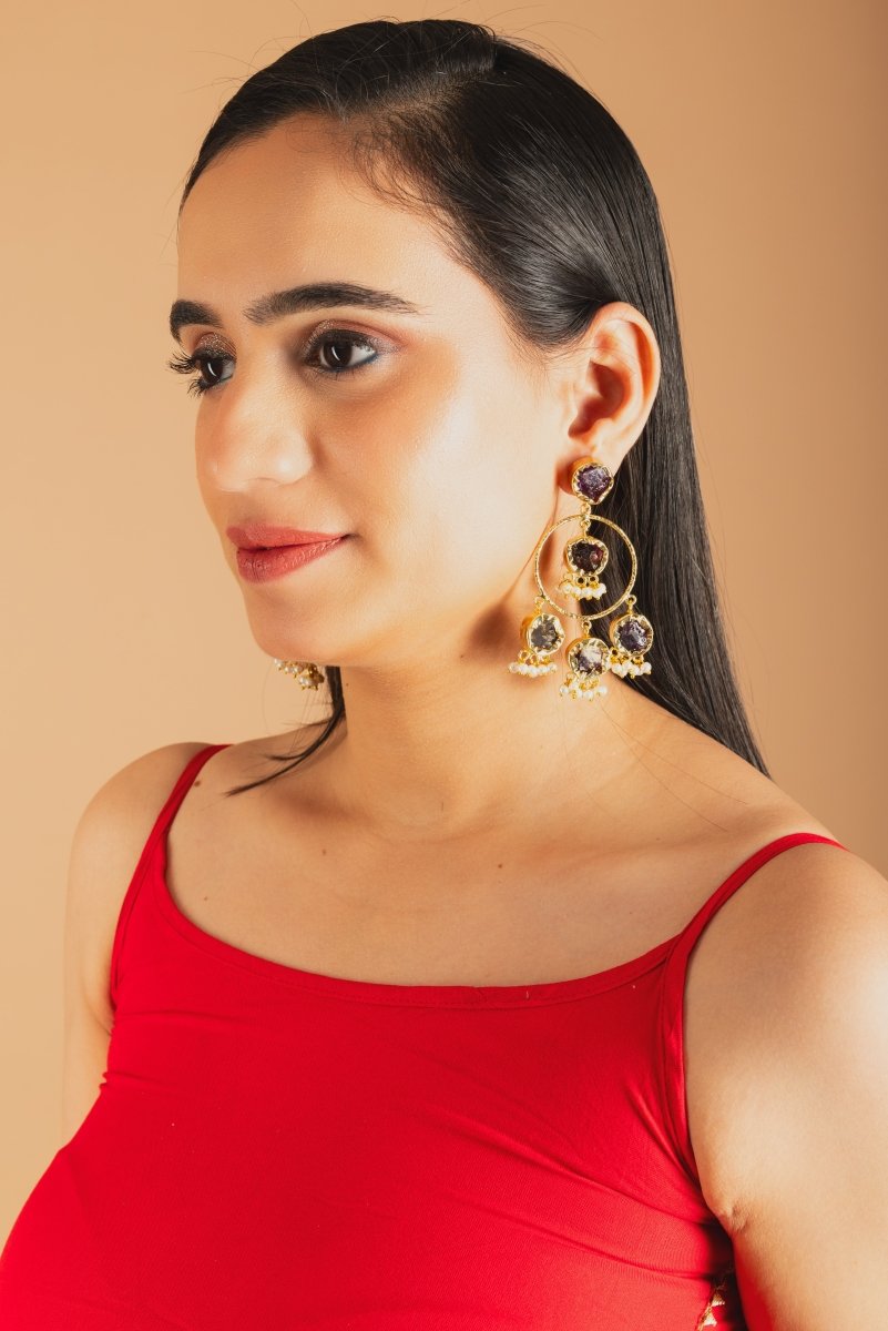 Chandelier black Stone Earrings - Jiaarajewellery