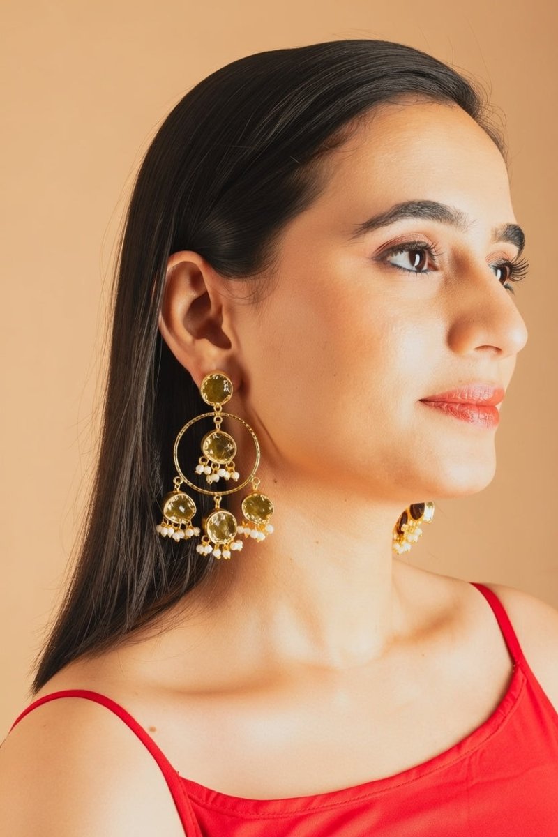 Chandelier Olive Stone Earrings - Jiaarajewellery
