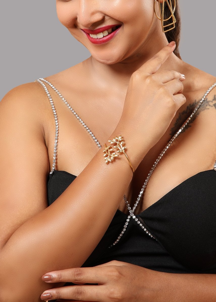 Clustered leaf sleek cuff bracelet - Jiaarajewellery