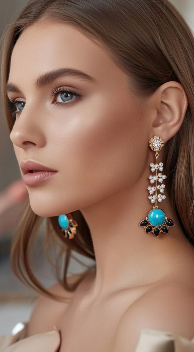 Clustered Pearl Embellished long Earrings - Jiaarajewellery