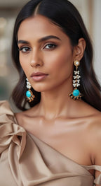 Clustered Pearl Embellished long Earrings - Jiaarajewellery
