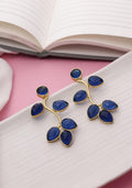 Crystal Cascade Wavy Leaf Earrings - Blue - Jiaarajewellery