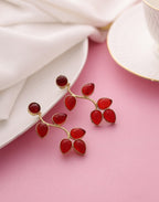 Crystal Cascade Wavy Leaf Earrings - Red - Jiaarajewellery