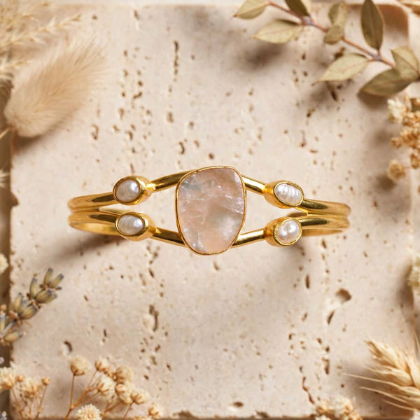 Baroque Pearl Rose Quartz Cuff Bracelet