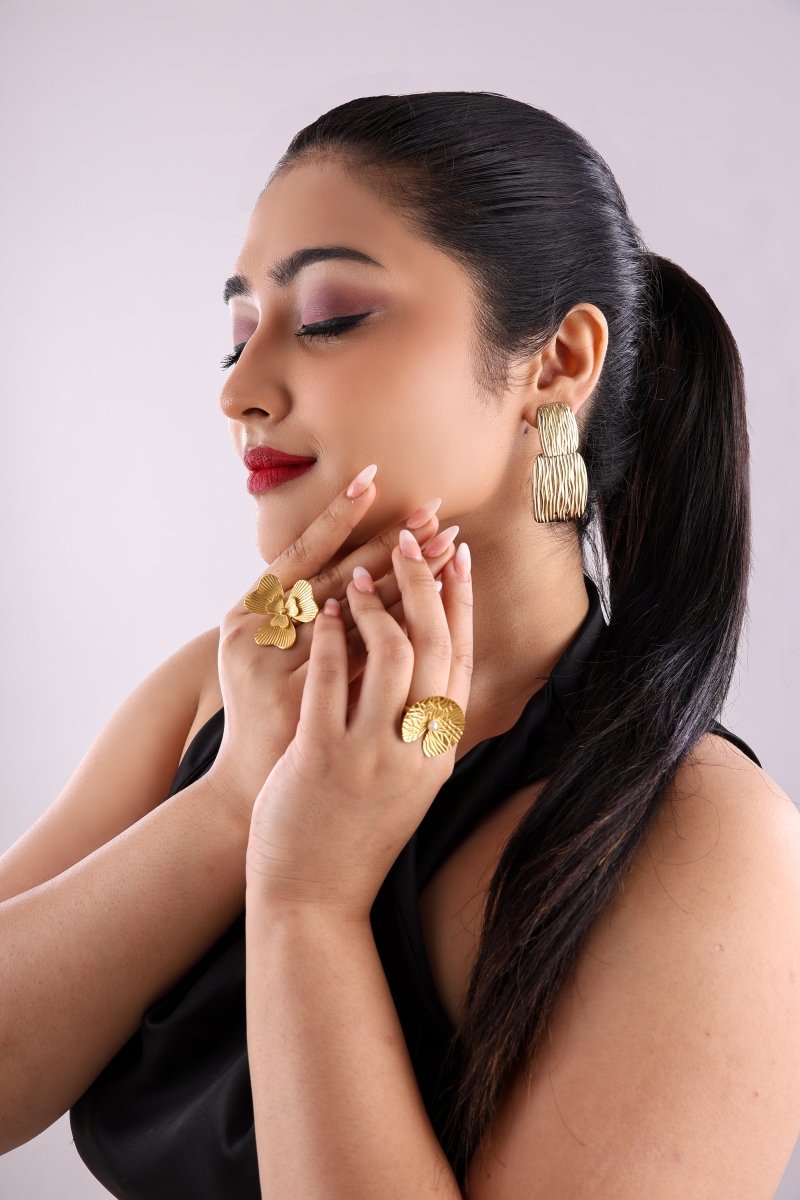 Dual Floral Striped Ring - Jiaarajewellery