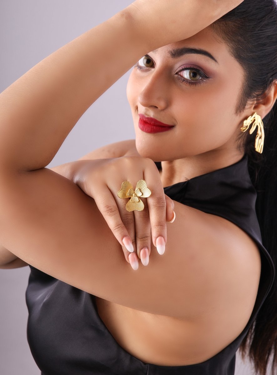 Dual Floral Striped Ring - Jiaarajewellery