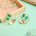 Dual Leaf Monalisa Stone Earrings - G - Jiaarajewellery