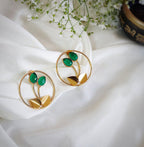 Dual Leaf Monalisa Stone Earrings - G - Jiaarajewellery