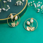 Dual Leaf Monalisa Stone Earrings - W - Jiaarajewellery
