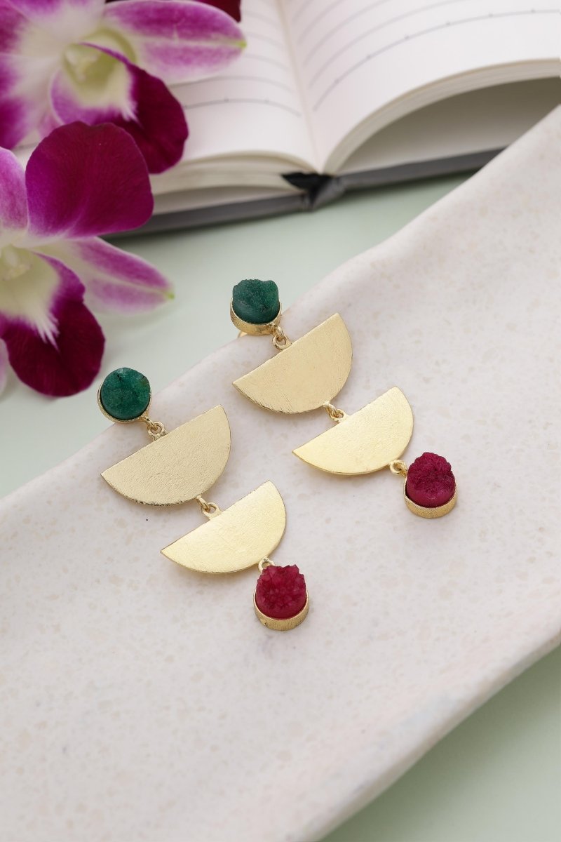 Dual Moon Raw Stone Earrings - Jiaarajewellery