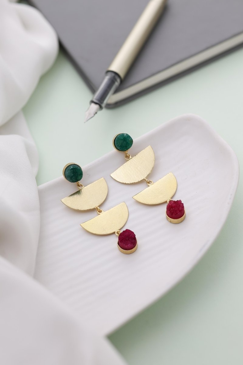 Dual Moon Raw Stone Earrings - Jiaarajewellery