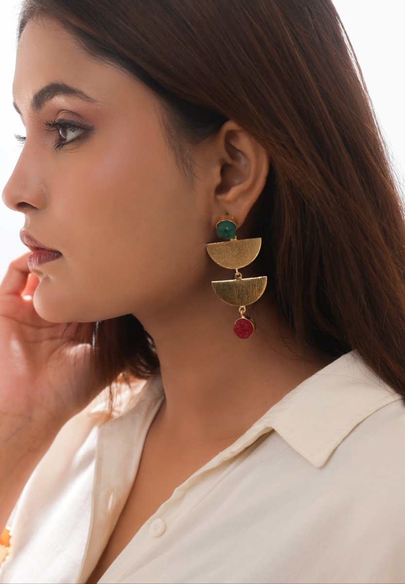 Dual Moon Raw Stone Earrings - Jiaarajewellery