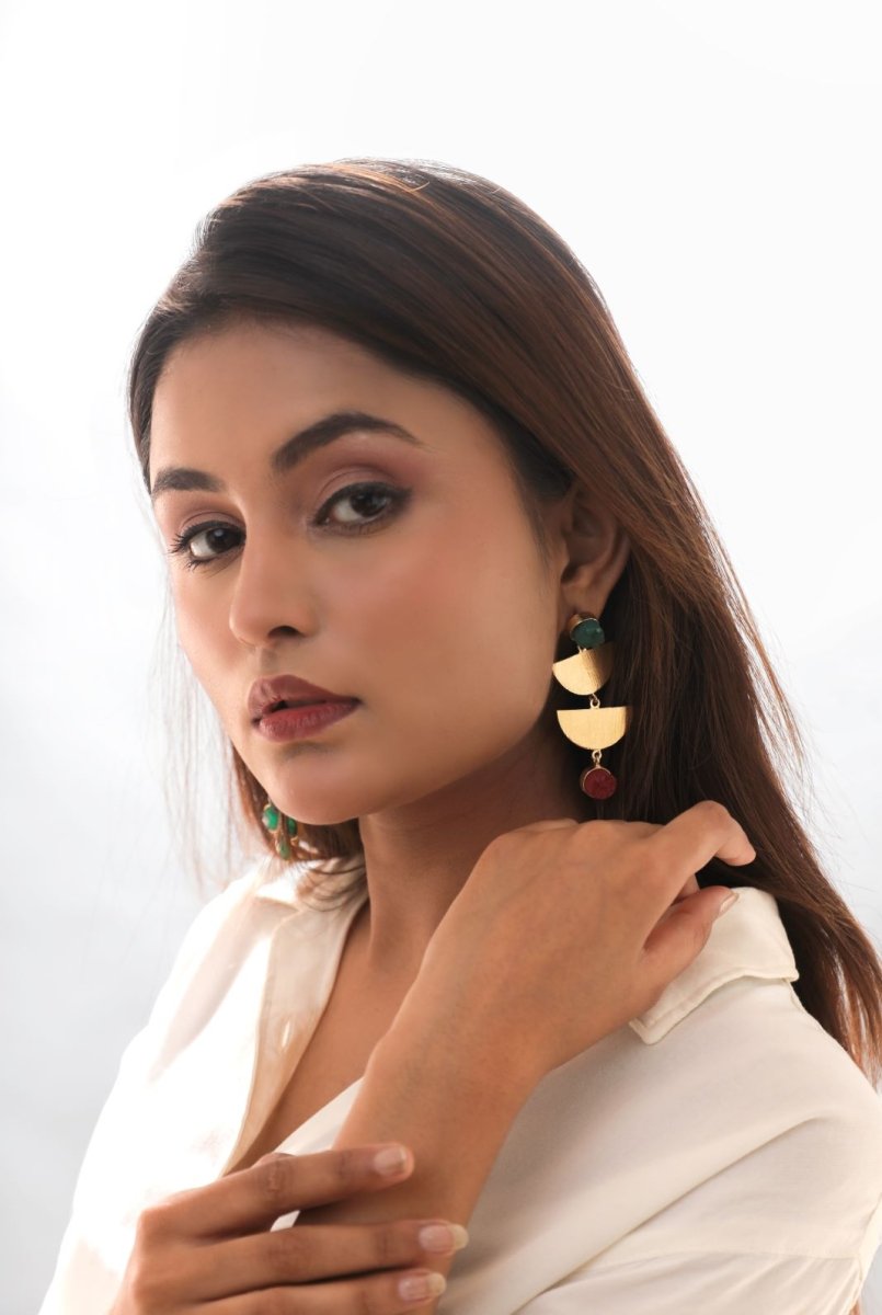 Dual Moon Raw Stone Earrings - Jiaarajewellery
