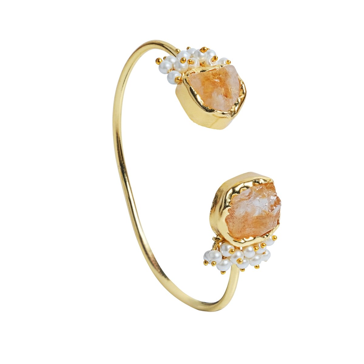 Dual Stone clustered pearl Cuff Bracelet - Jiaarajewellery