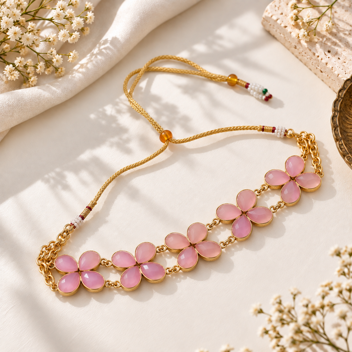 Handcrafted Pink Stone Choker Necklace