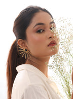Earthy Stone Sun Wire Brass Earrings - B - Jiaarajewellery