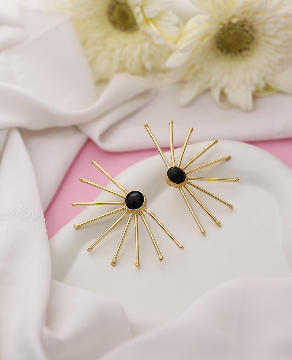Earthy Stone Sun Wire Brass Earrings - B - Jiaarajewellery