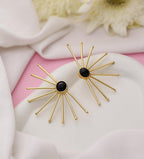 Earthy Stone Sun Wire Brass Earrings - B - Jiaarajewellery
