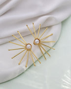 Earthy Stone Sun Wire Brass Earrings - W - Jiaarajewellery