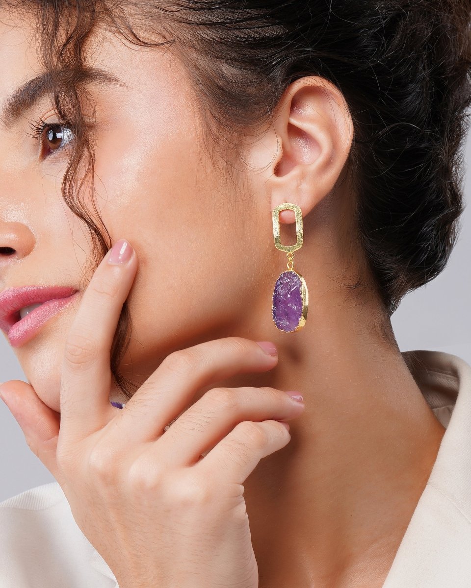 Eccentric Amethyst Stone Drop Earrings - Jiaarajewellery