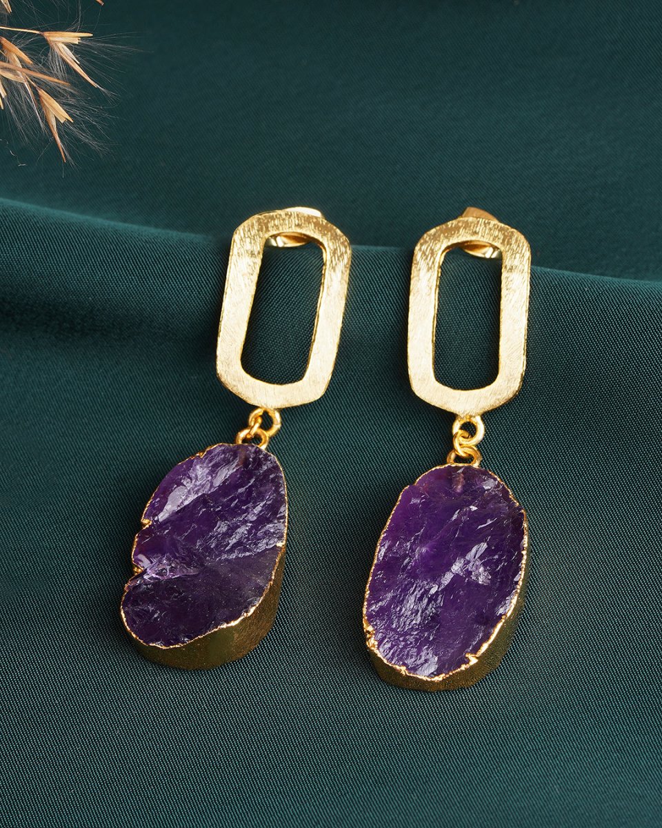 Eccentric Amethyst Stone Drop Earrings - Jiaarajewellery