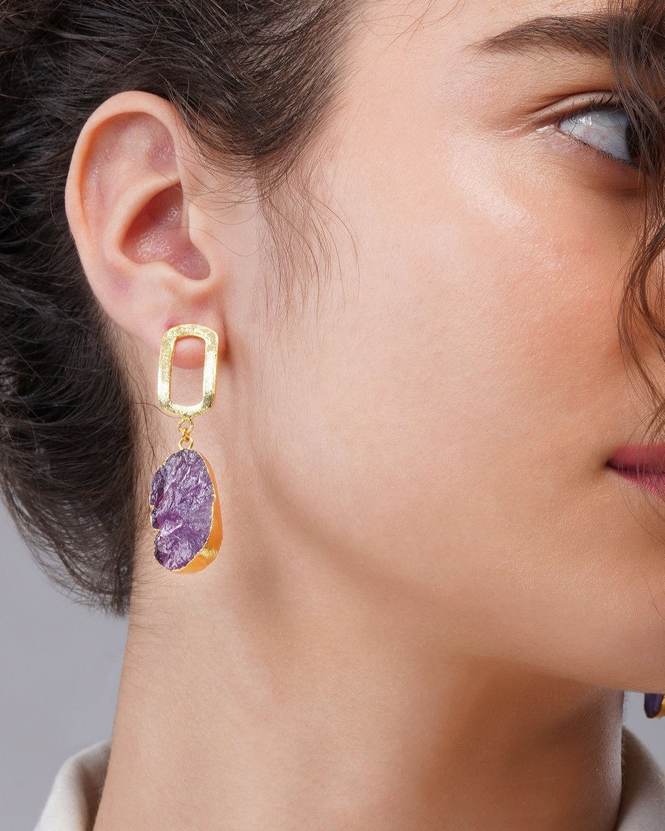 Eccentric Amethyst Stone Drop Earrings - Jiaarajewellery