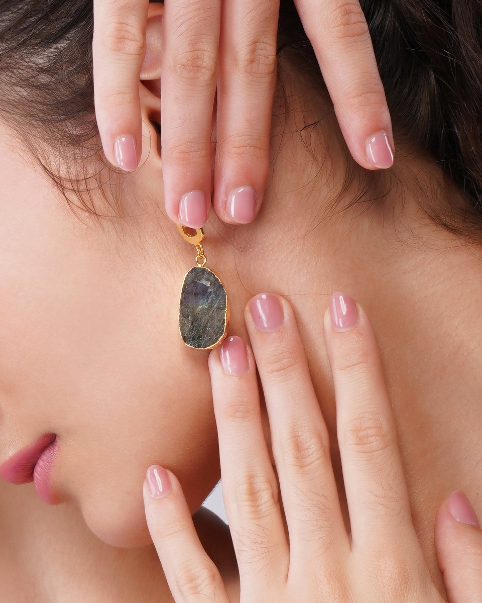 Eccentric Labradorite Stone Drop Earrings - Jiaarajewellery