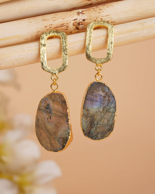 Eccentric Labradorite Stone Drop Earrings - Jiaarajewellery