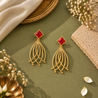 Square Stone waterfall Geometric Earrings-R