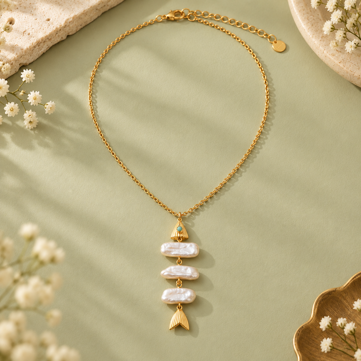 MC Paris Pearl Fish Charm Necklace