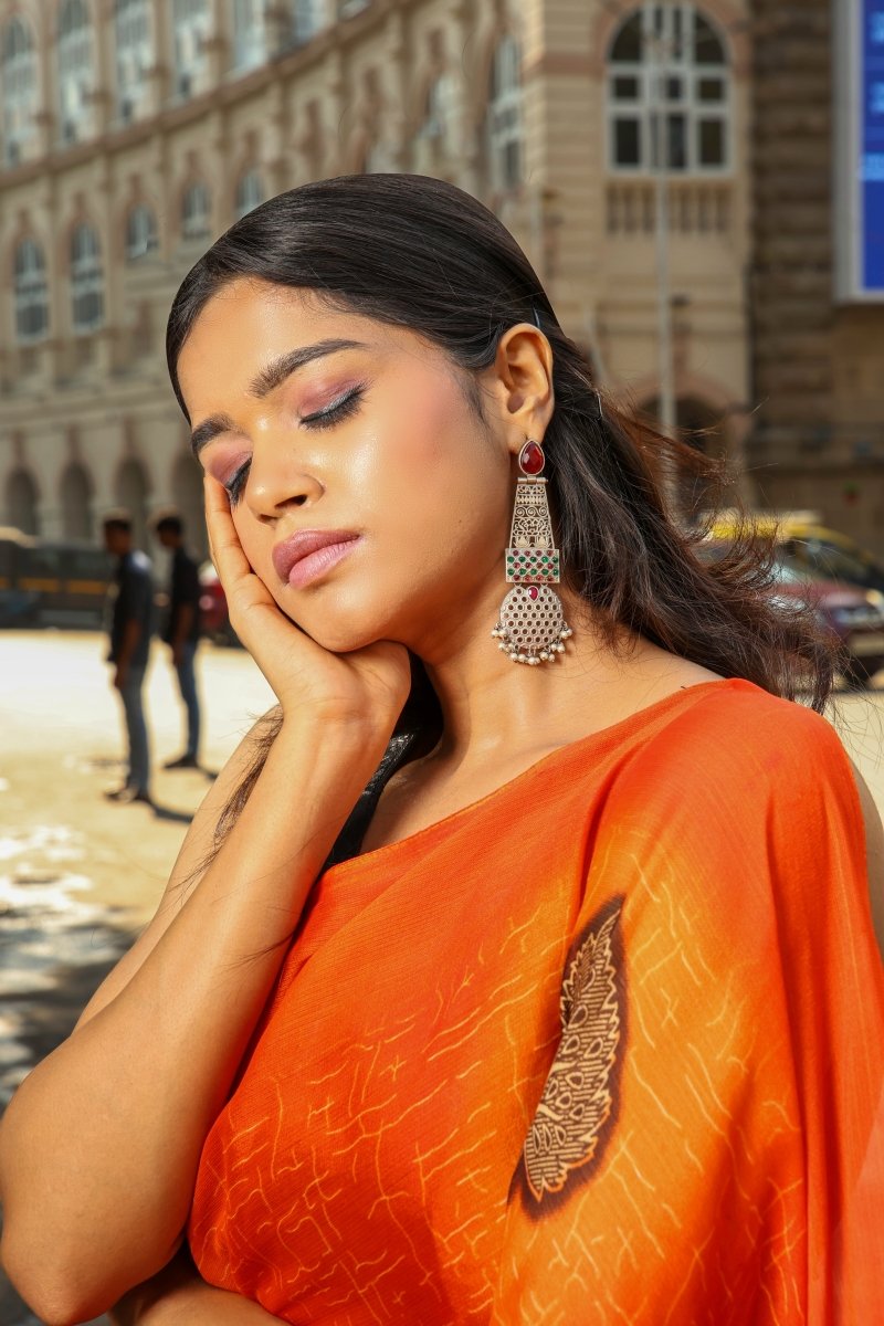 Embellished Ruby Stone Oxidised Earrings - Jiaarajewellery